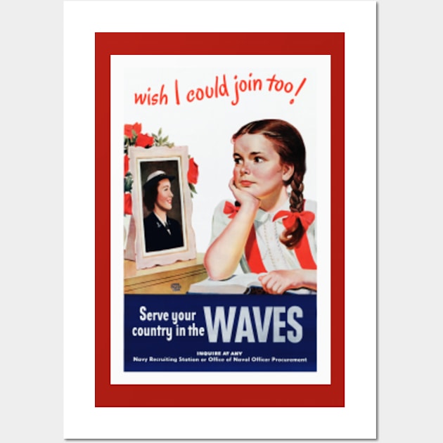 Vintage World War II Waves Recruitment Poster Wall Art by vintageposterco